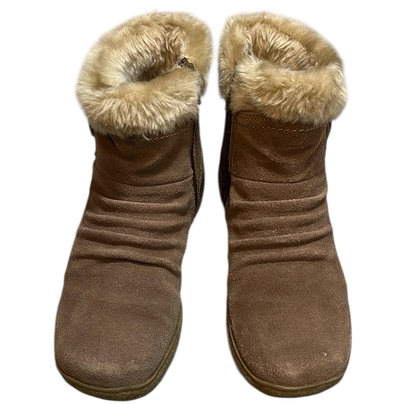 BARE TRAPS LAUNCH SUEDE LEATHER FAUX FUR ANKLE BOOTS MUSHROOM BROWN SIZE 7 - Picture 1 of 11